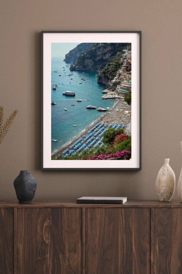 positano beach view print umbrellas amalfi coast