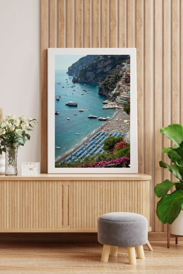 positano beach view print umbrellas amalfi coast