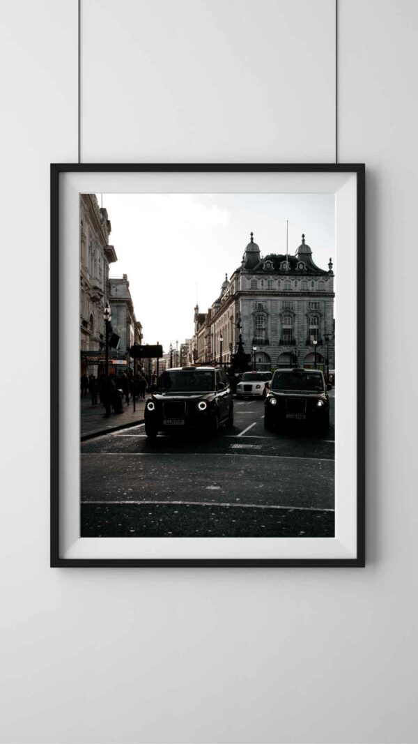 Piccadilly Circus, London, print street view, poster, cab, taxi, Piccadilly London, art, interior