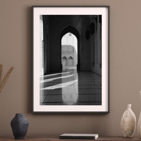 Oman grand mosque print, fine art, black and white