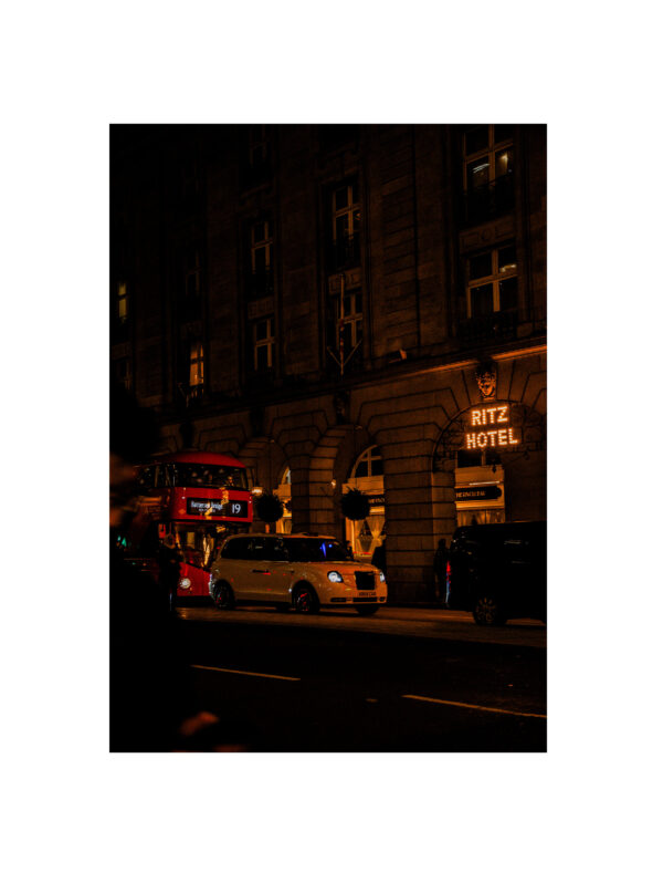 The Ritz London, cab, luxury hotel, double decker, london by night, Ritz Hotel London