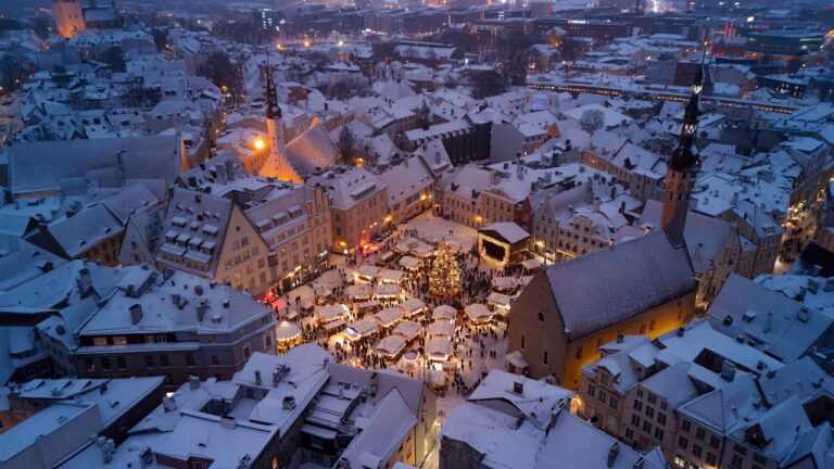 best christmas markets europe, snow city christmas market from above